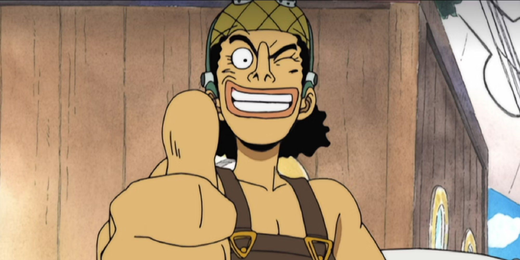 Usopp with his thumbs up in One Piece.