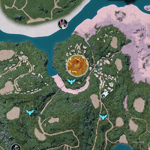 An orange circle shows the location of the Alpha Boss, Quivern in Palworld