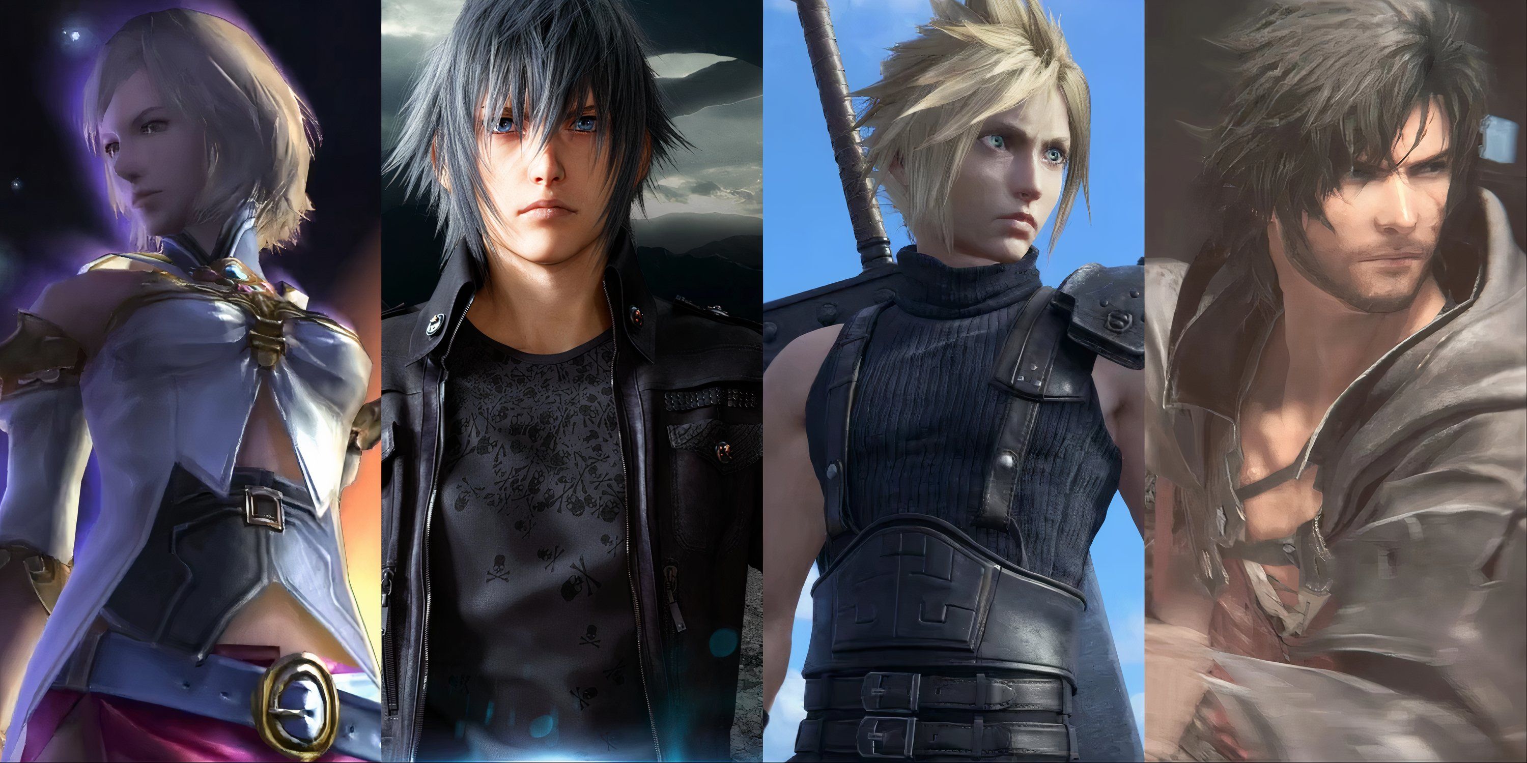 Split image of main protagonists from Final Fantasy games