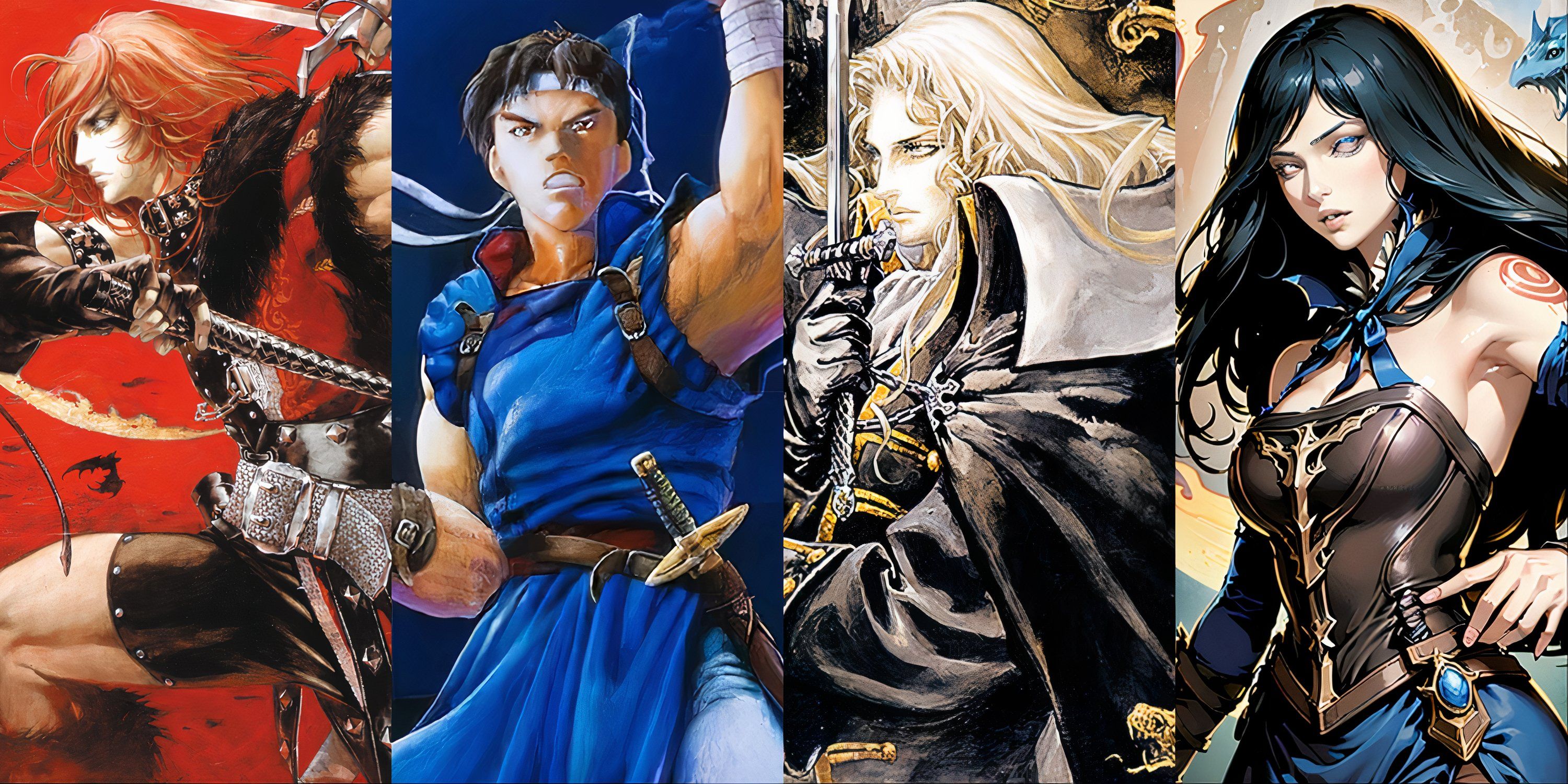 Split image of main protagonists from Castlevania games