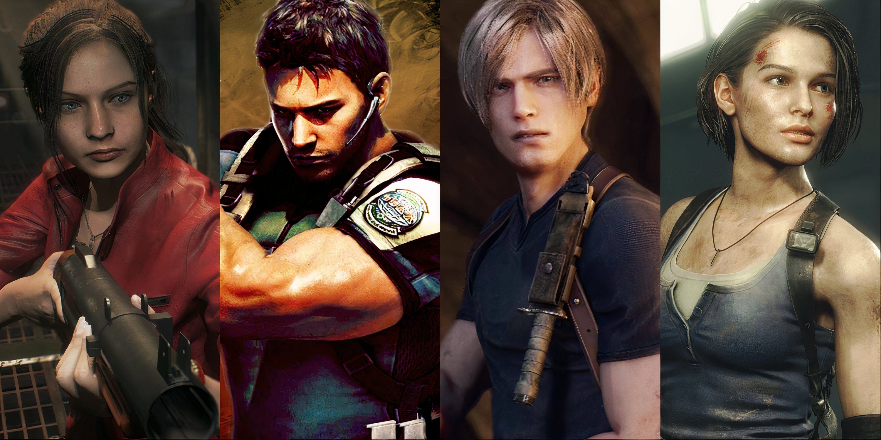 Split image of main protagonists from Resident Evil games