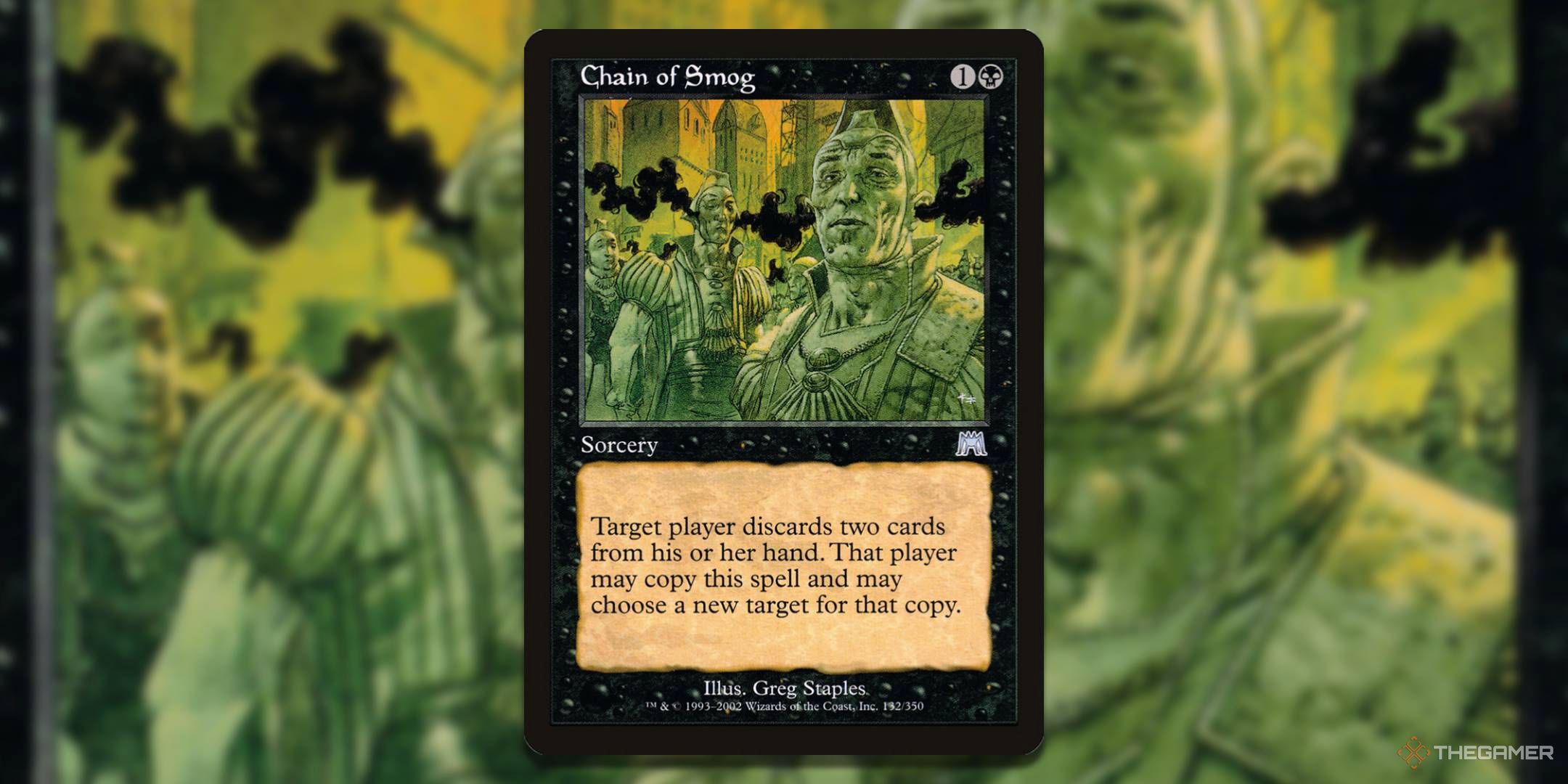 MTG Chain of Smog card with the art in the background.