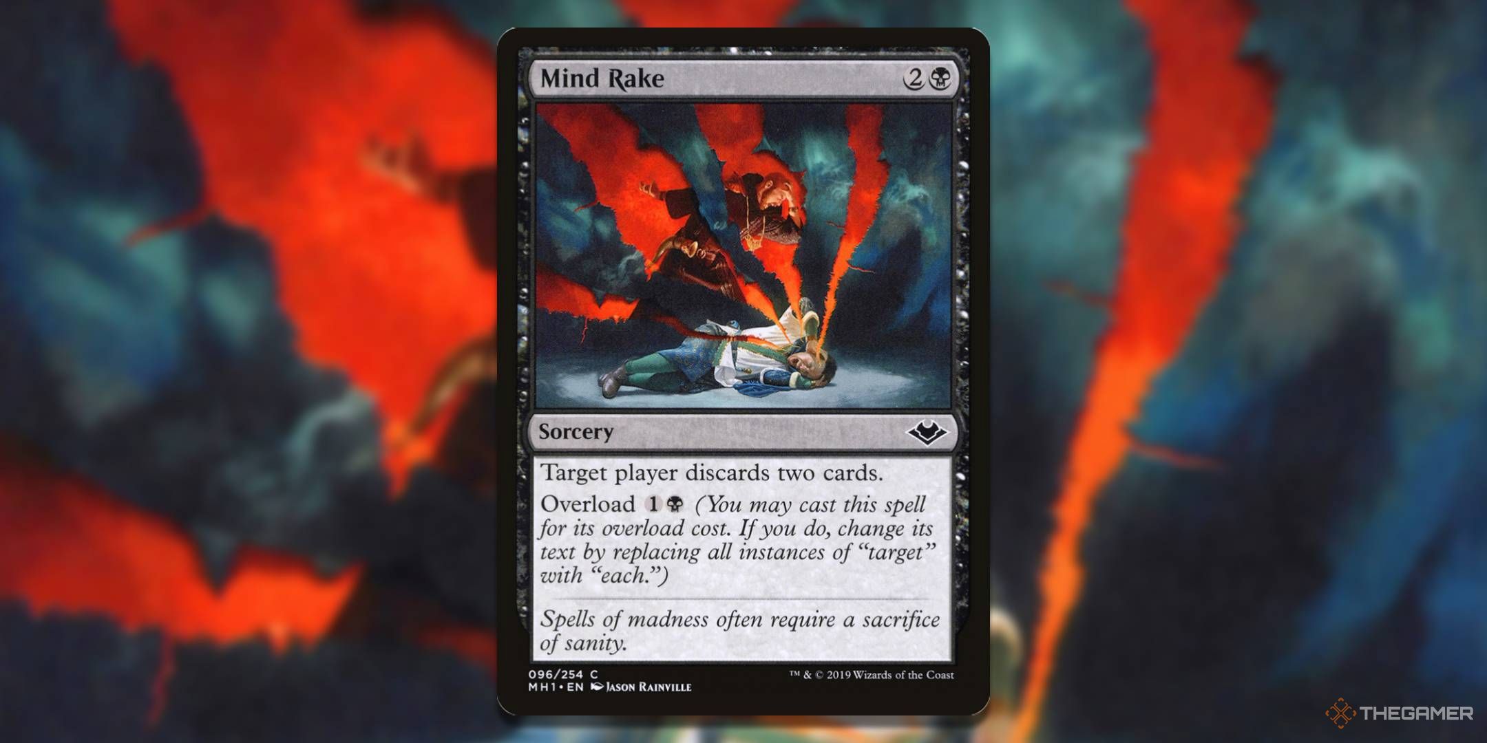 MTG Mind Rake card with the art in the background.