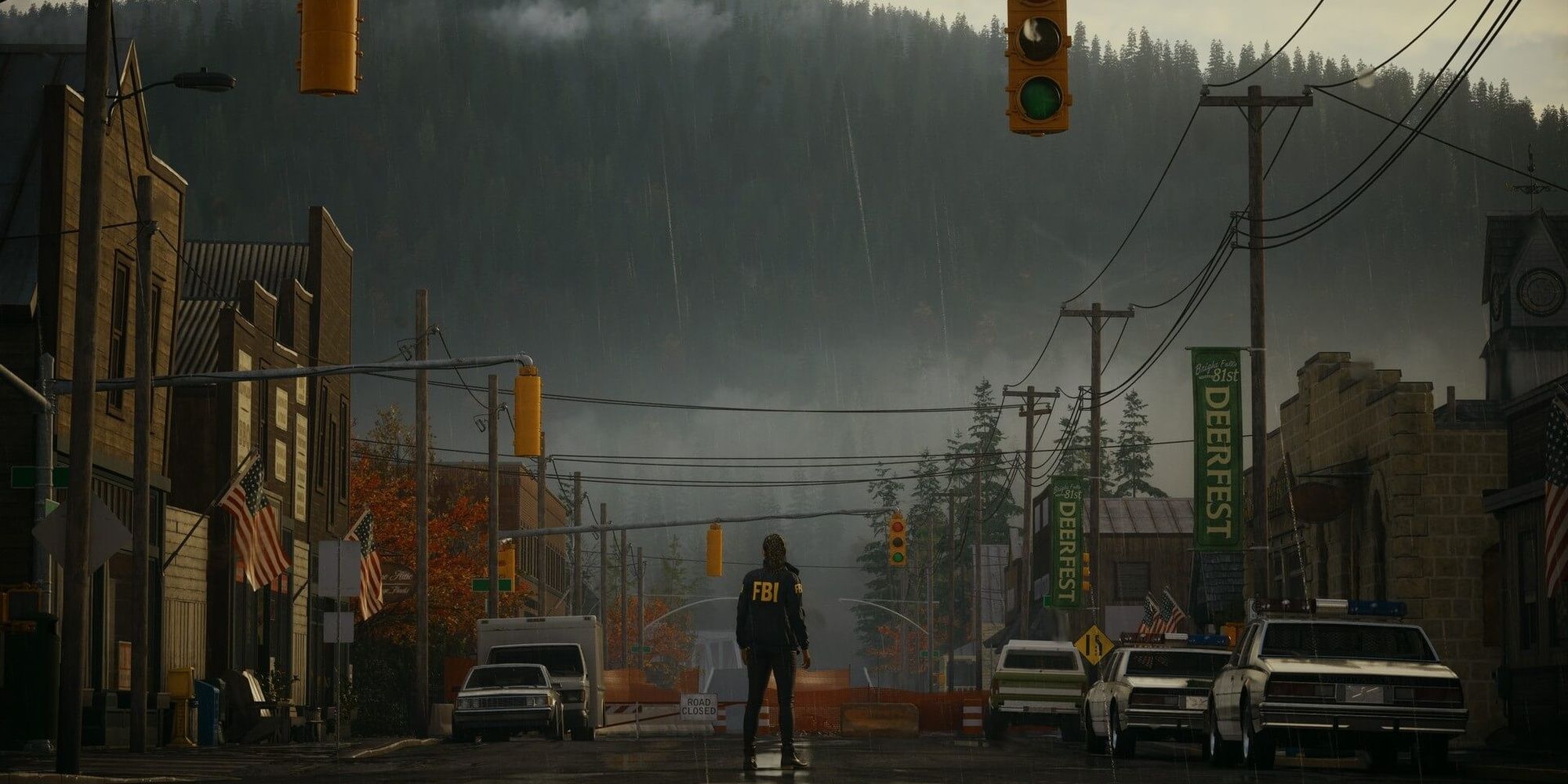 Alan Wake 2 - An FBI Agent Entering The Haunted Town Of Bright Falls.