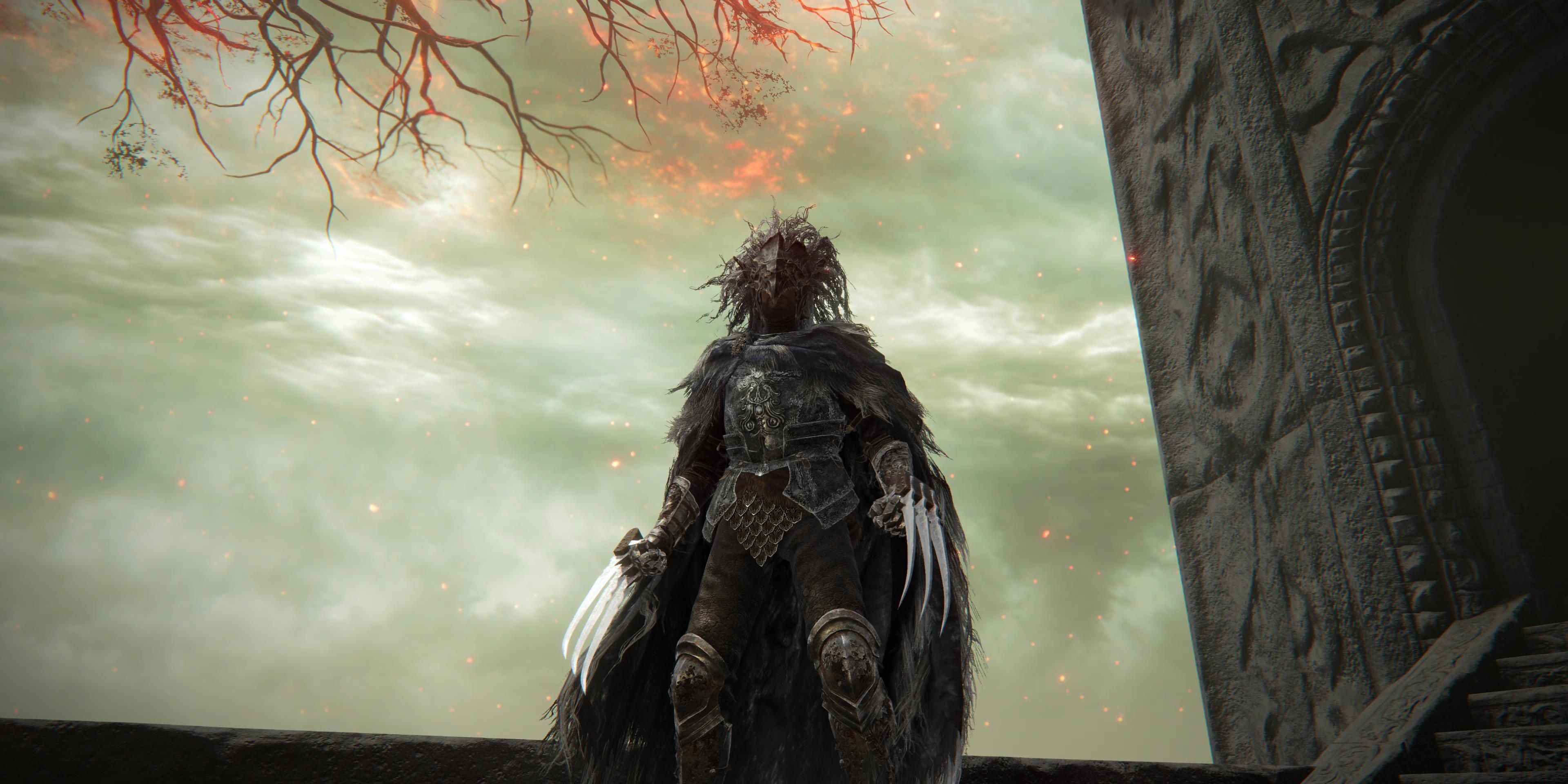 A player looking towards the camera with Hookclaws on both hands in Elden Ring