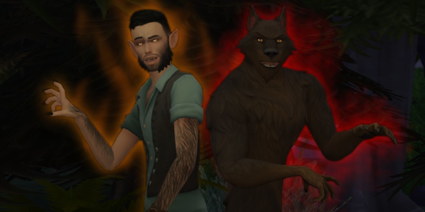 Image of a lycan from SpinningPlumbob's mod and a werewolf side by side from The Sims 4.