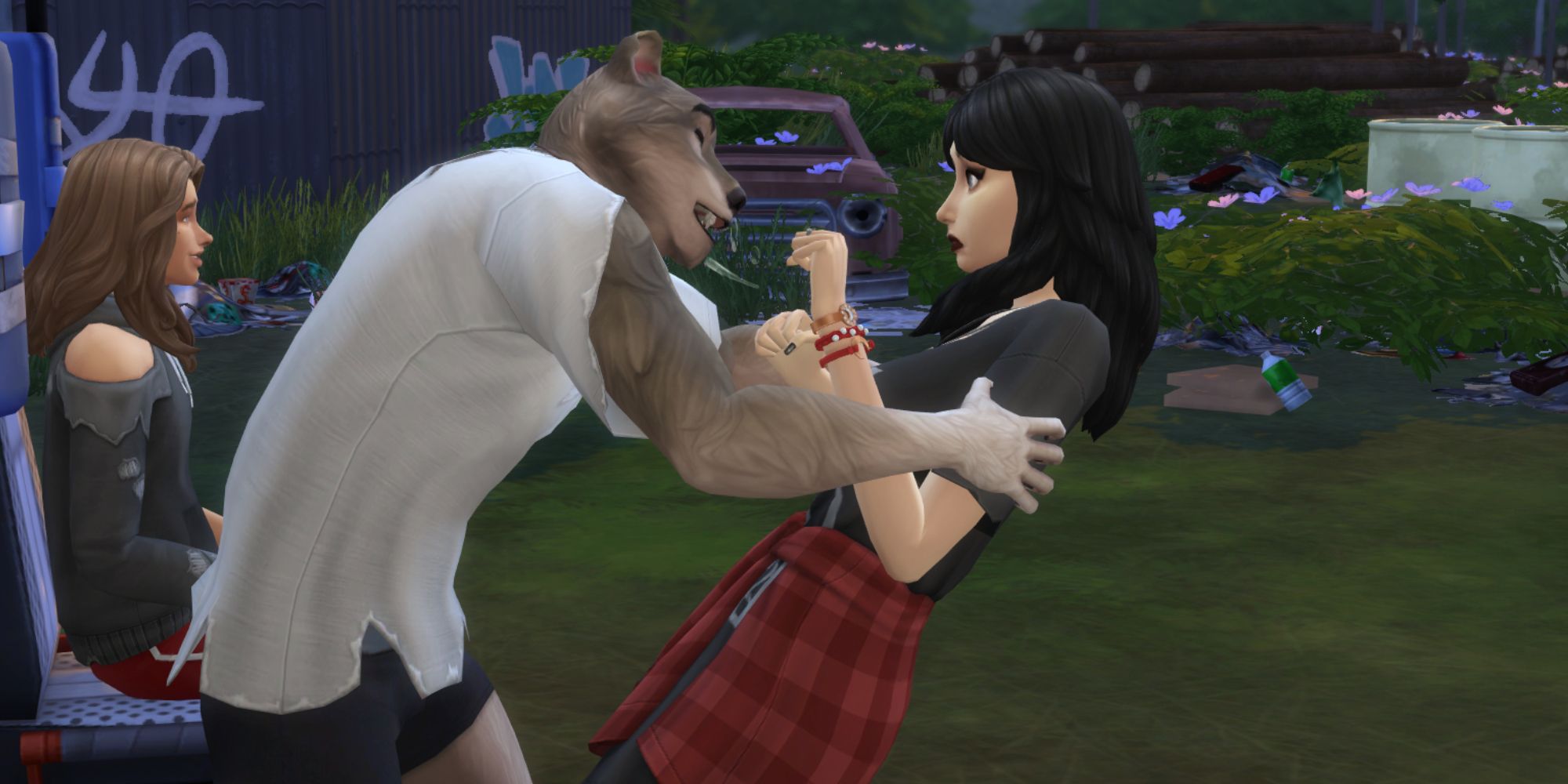 Image of a werewolf grabbing onto another Sim from The Sims 4.