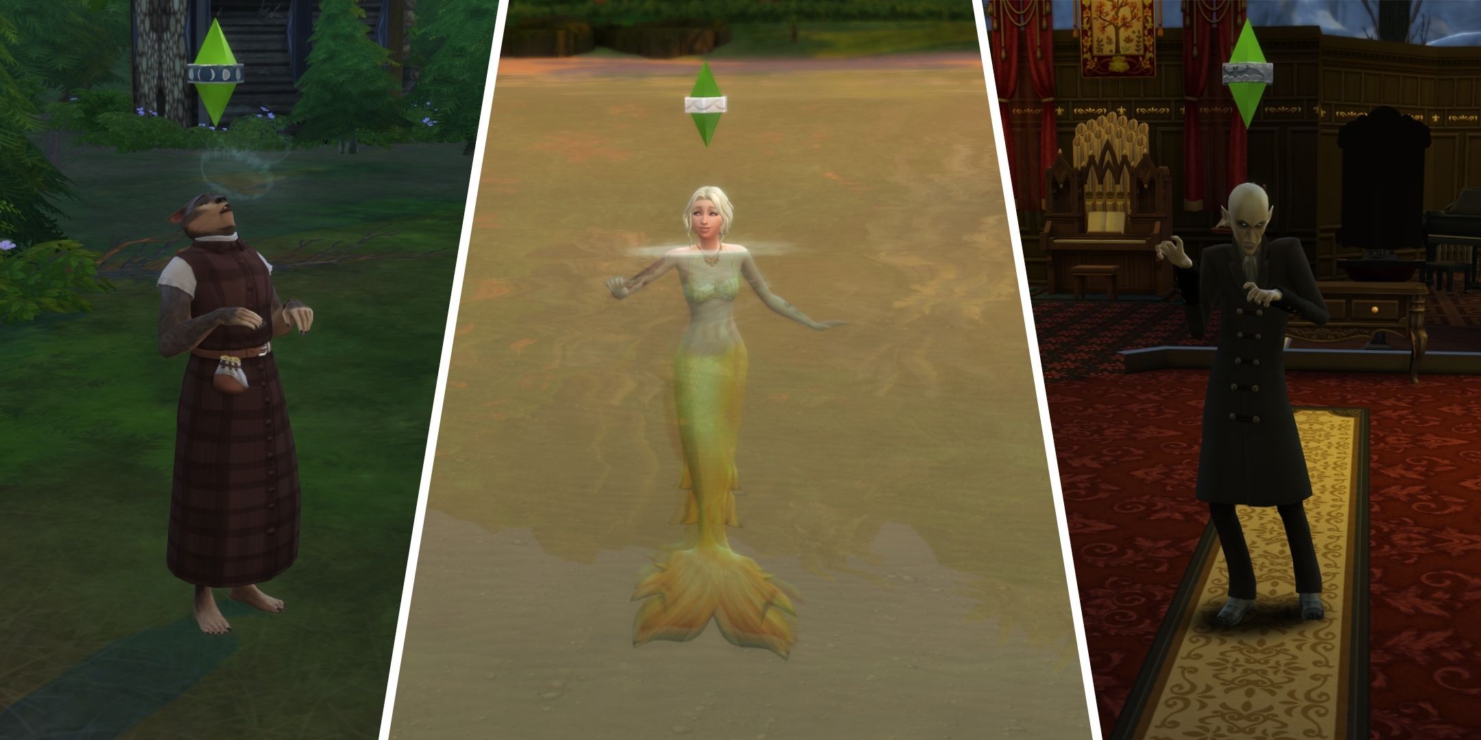 Image of occult sims werewolf, mermaid, and vampire