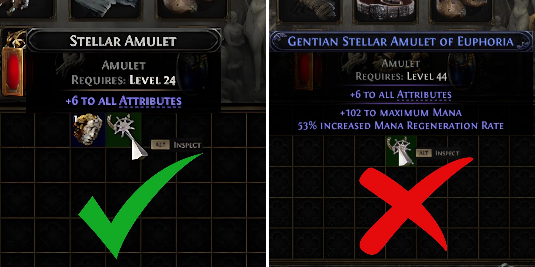 white vs blue stellar amulet in path of exile 2