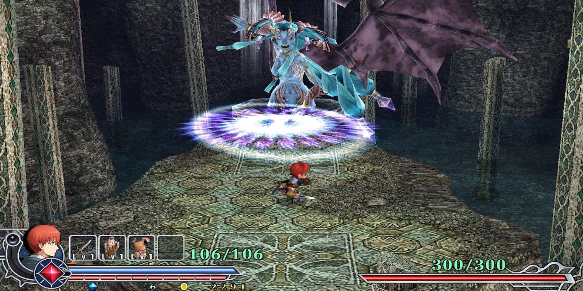 Fighting a boss in Ys Memoire The Oath in Felghana