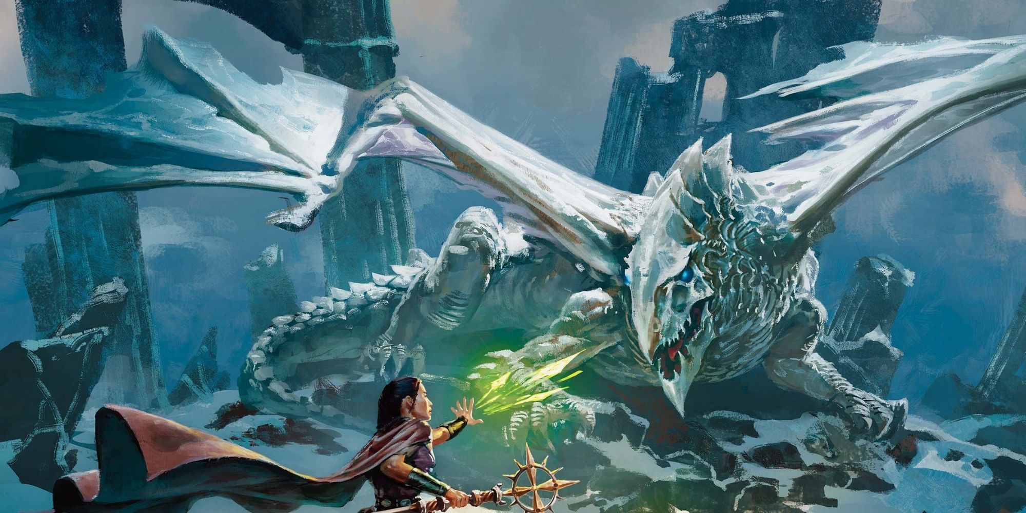 A wizard fighting a dragon from Dungeons & Dragons.