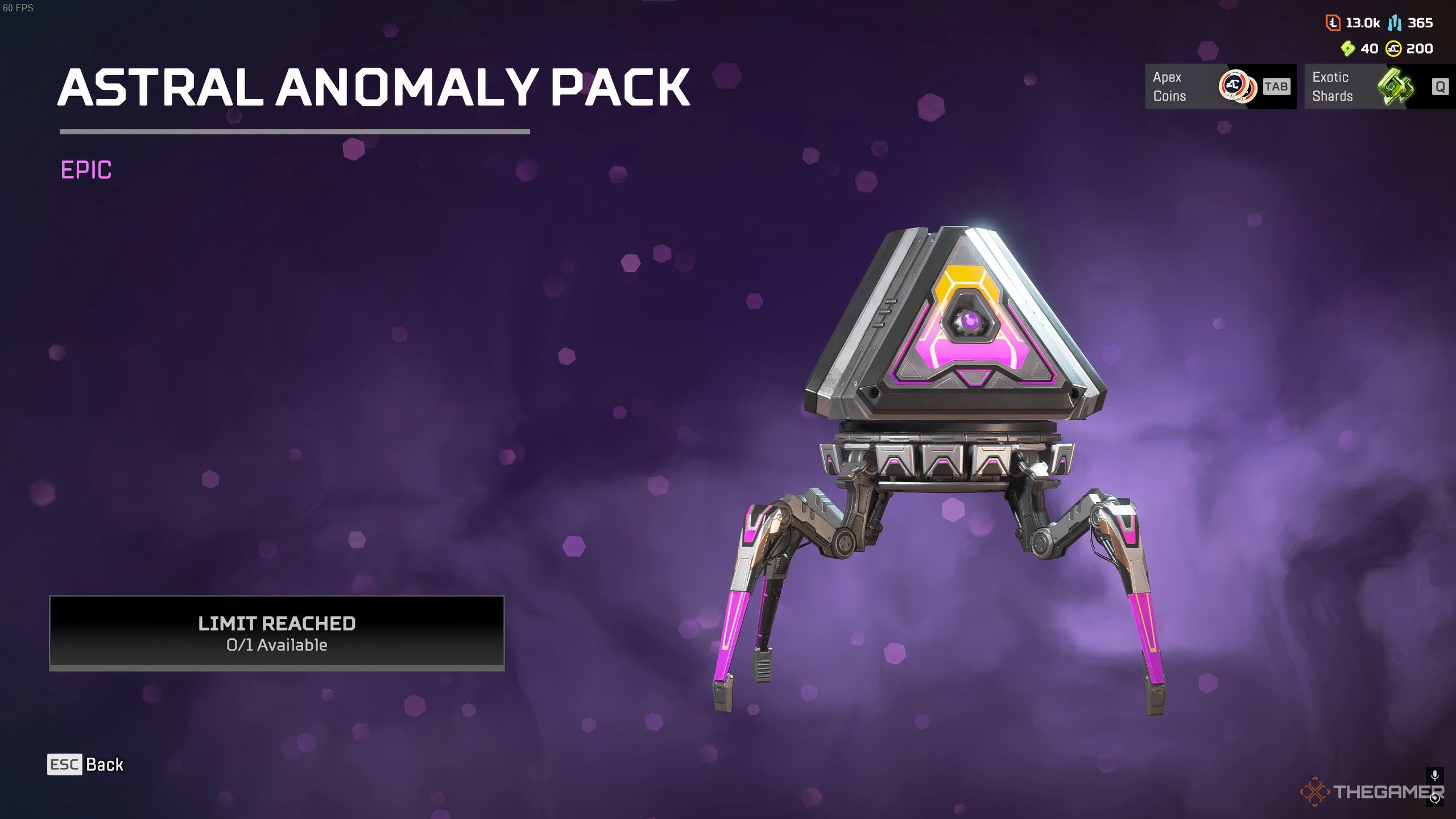 An Astral Anomaly Pack, that can be redeemed in the Rewards Shop of the Event of the same name, in Apex Legends.