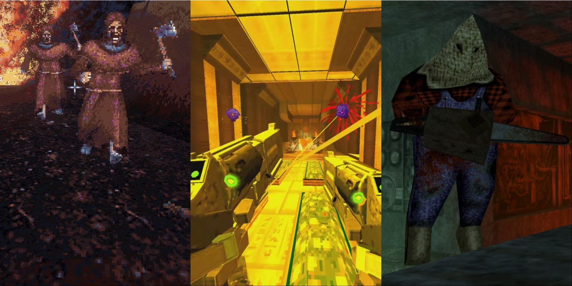 Split image of Cultic, Ultrakill, and Dusk.