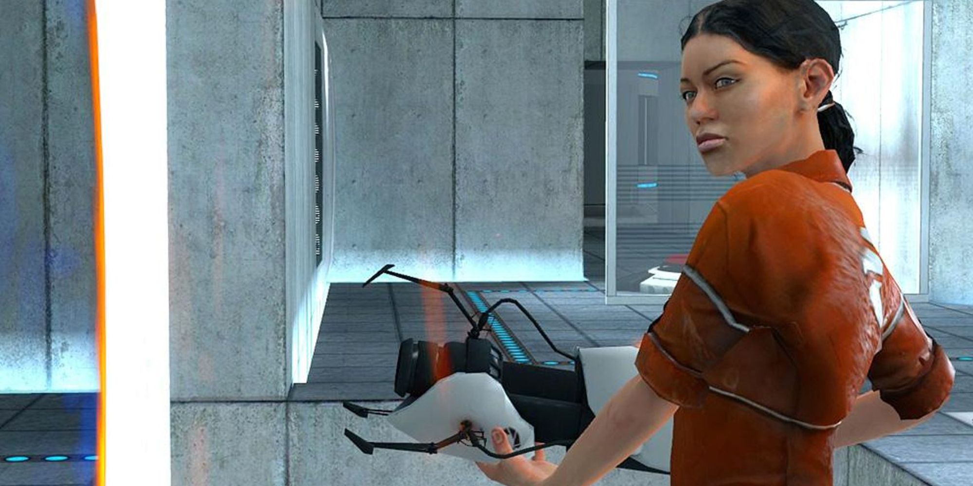 Portal Screenshot Of Chell Using Portal Gun