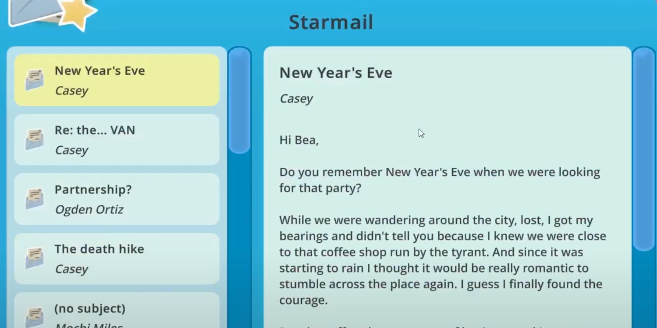 Casey's New Year's email in Slime Rancher.