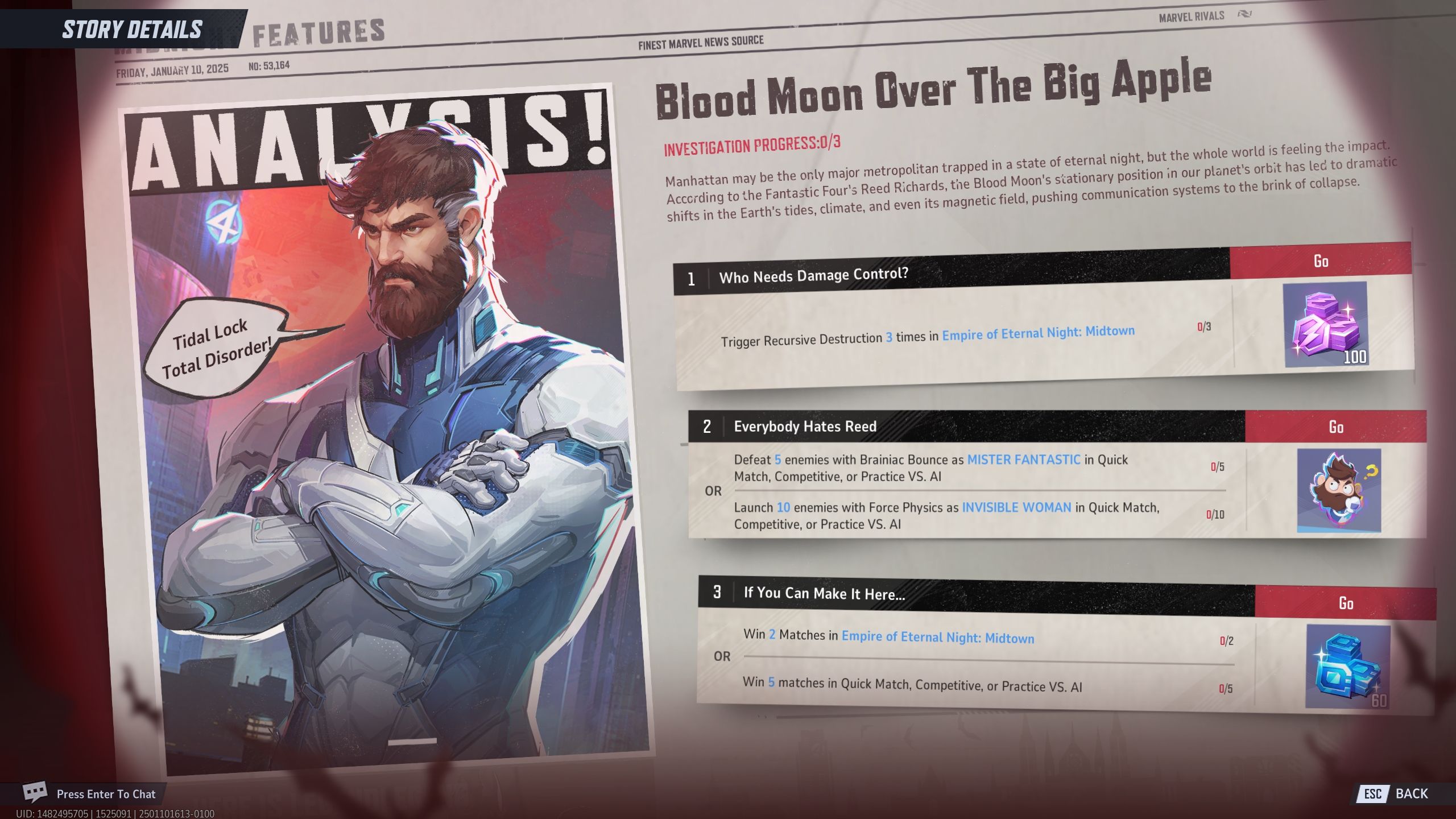 Analysis! event page with all the challenges and rewards - Marvel Rivals