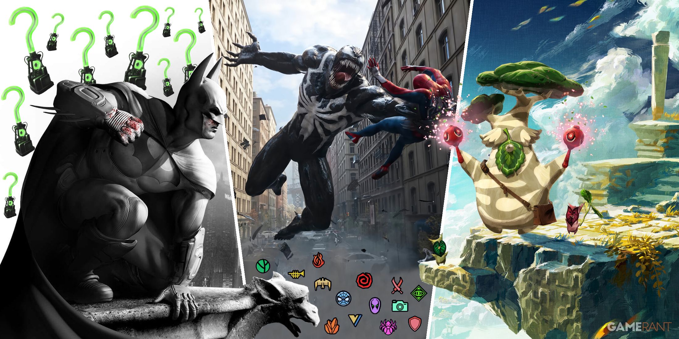 Batman Arkham City, Marvel's Spider-Man 2, and The Legend of Zelda: Tears of the Kingdom