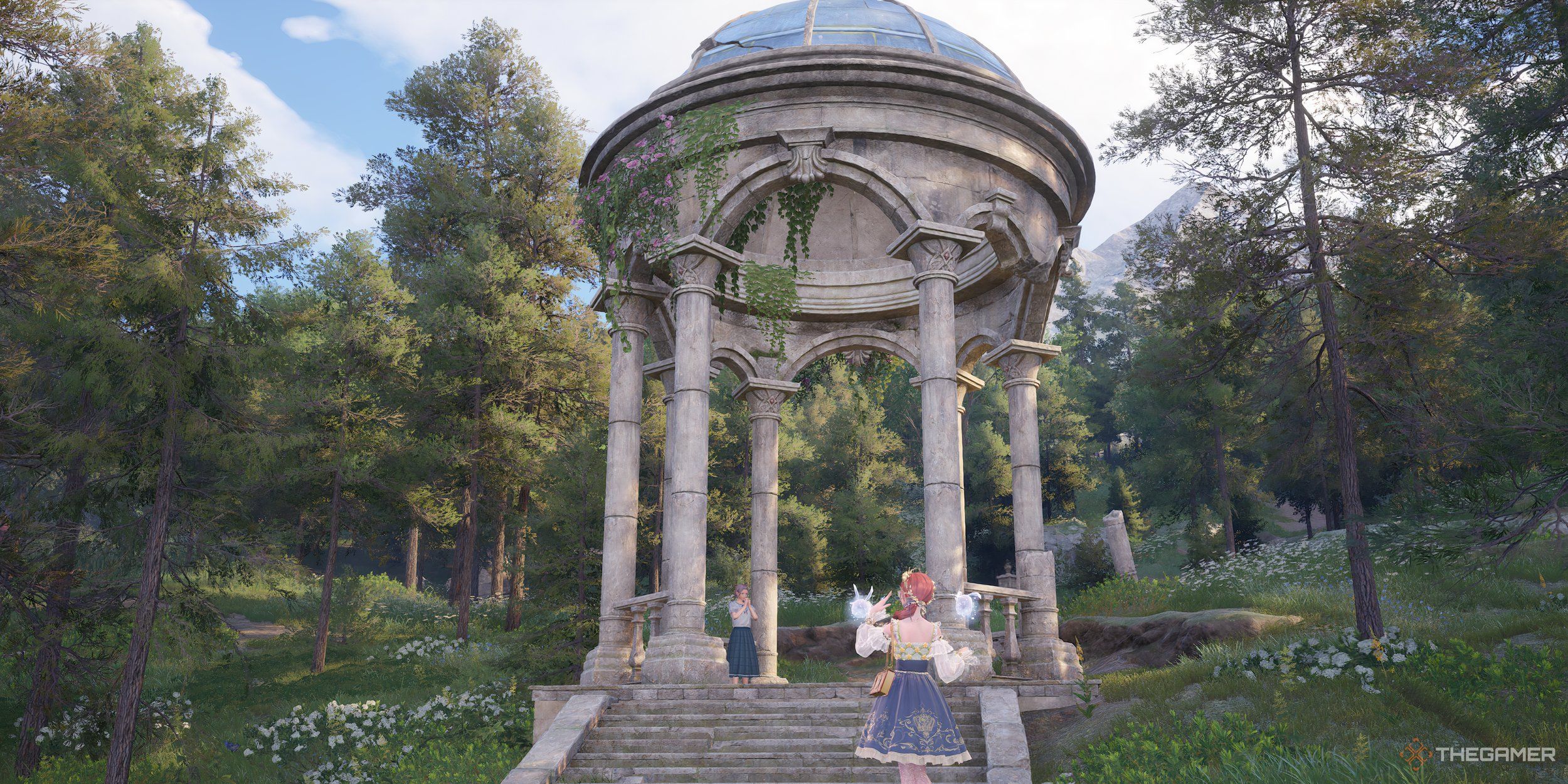 Nikki by a ruined gazebo with Visuno.