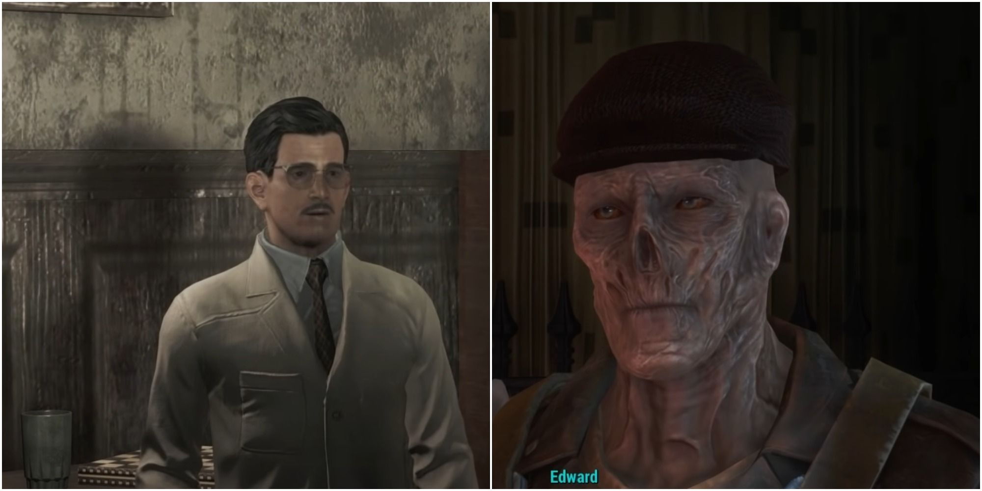 A split image of Edward Deegan and Jack Cabot in Fallout 4.