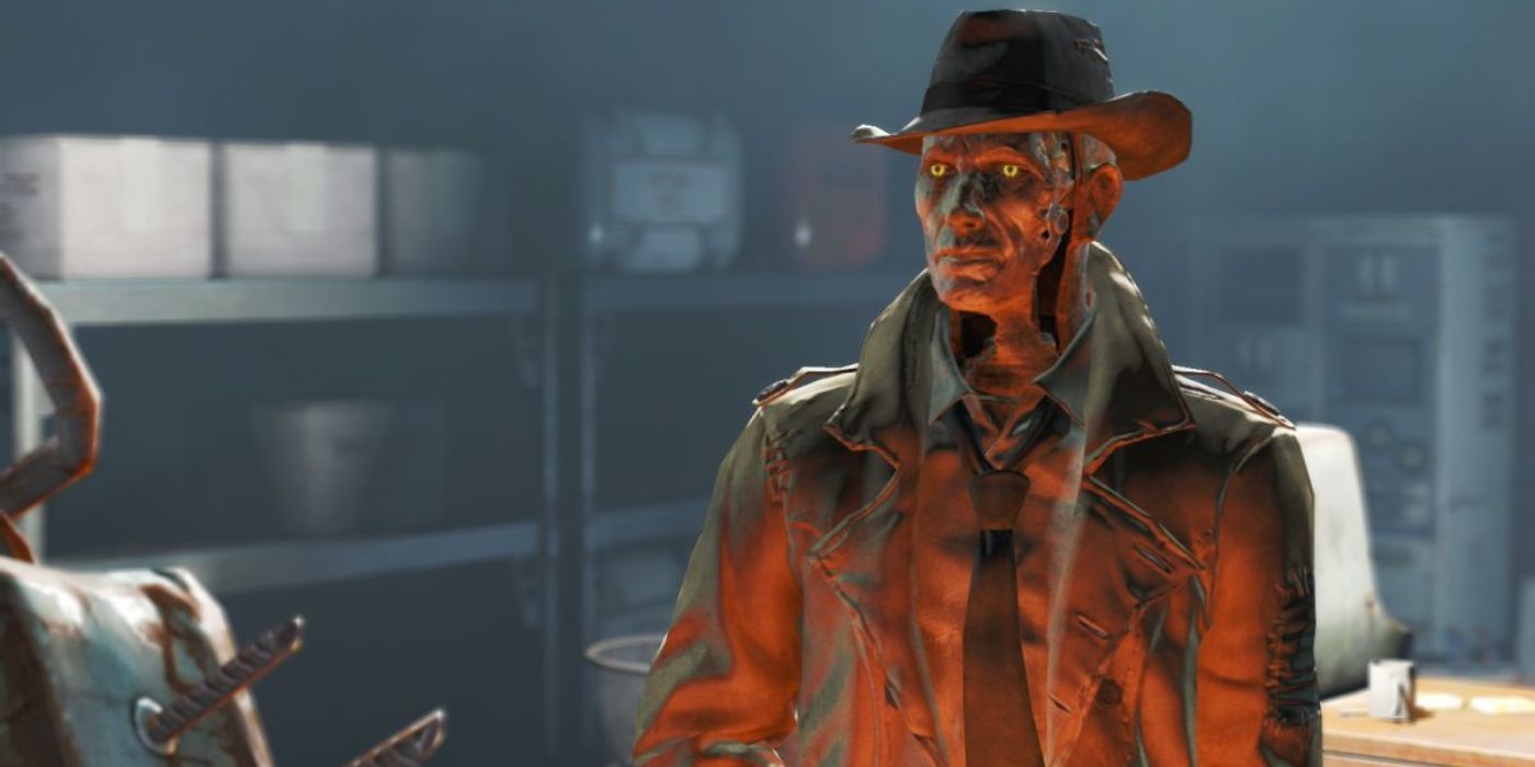 Nick Valentine Rescued staring at the main character in a vault in Fallout 4