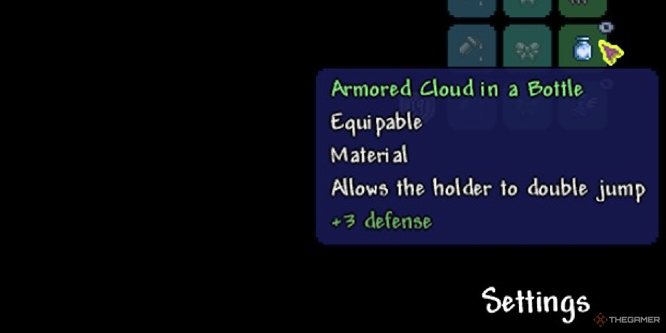 A player looking at the Cloud in a Bottle in Terraria.