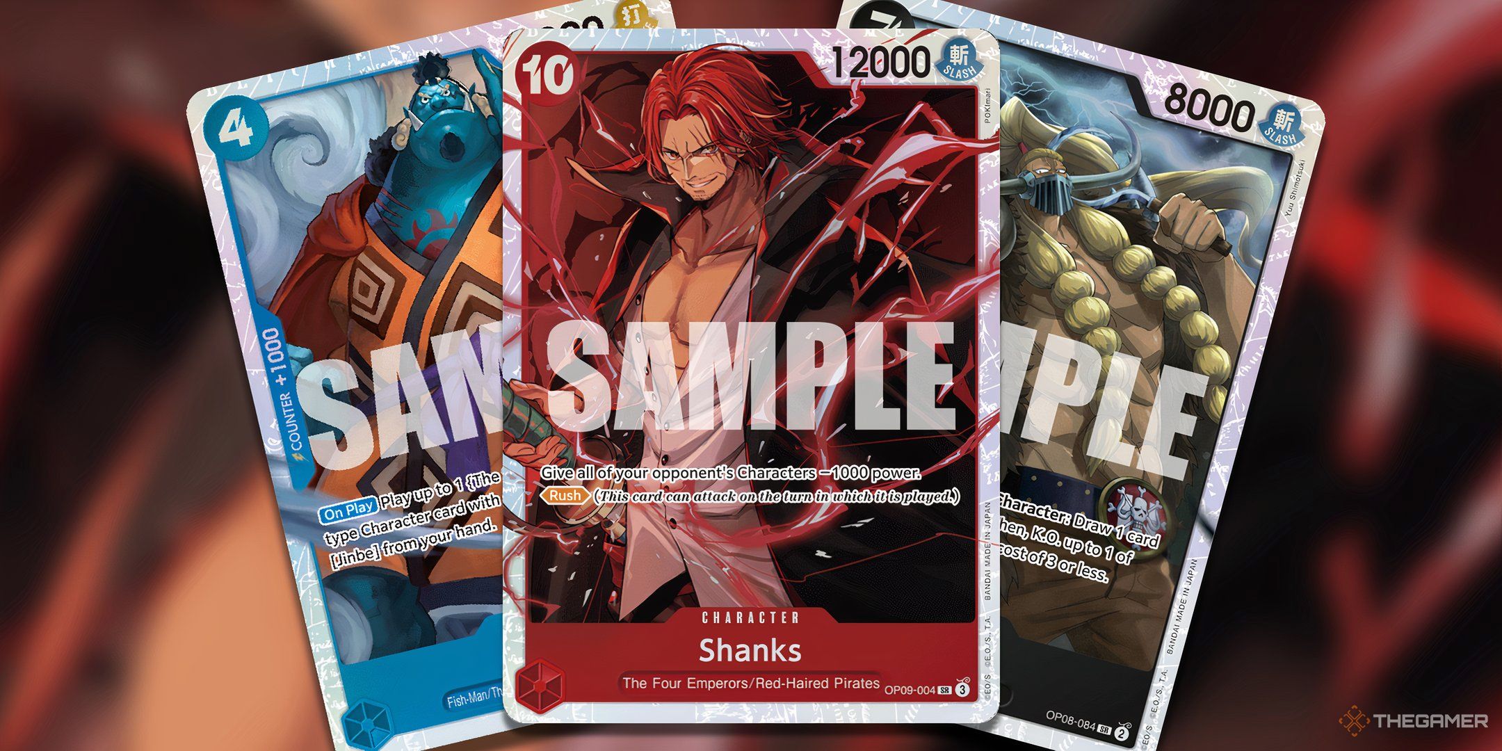 Jinbe, Shanks, and Jack from One Piece Card Game.