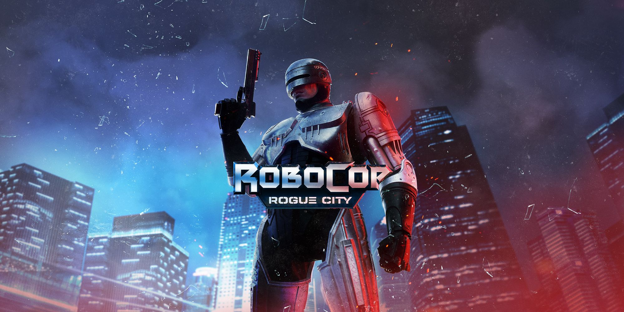 RoboCop Rogue City Title Showing RoboCop Against The Backdrop Of The City.