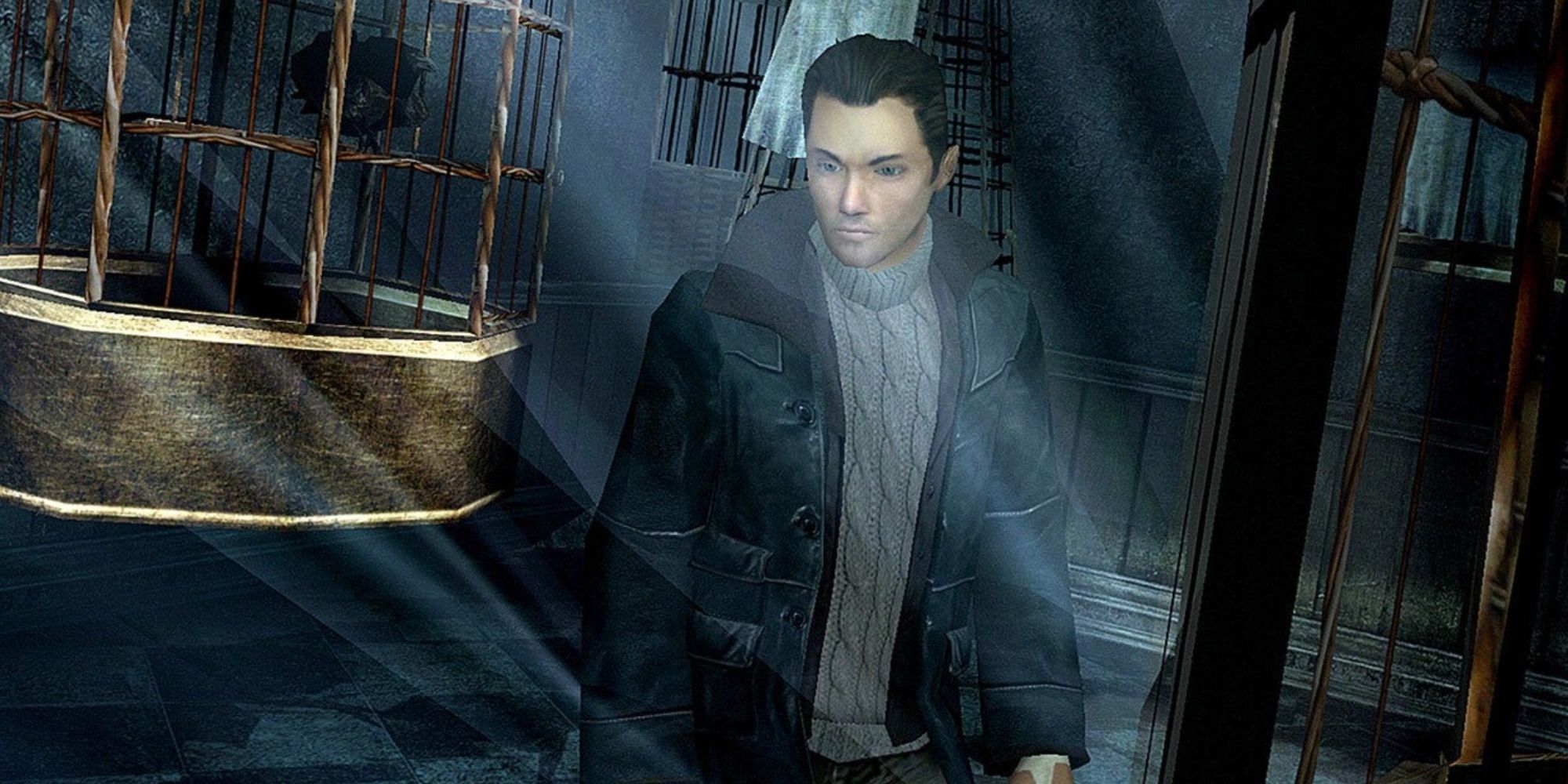 Lucas Kane in a darkly lit room in Fahrenheit Indigo Prophecy.