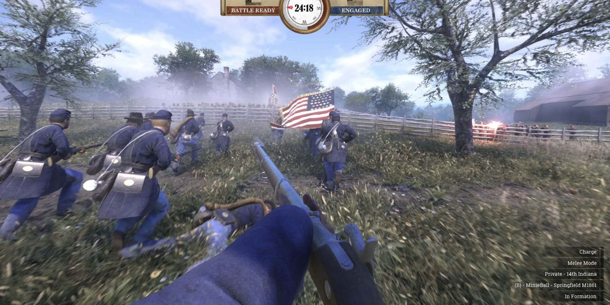 A musket charge in a field in War of Rights.