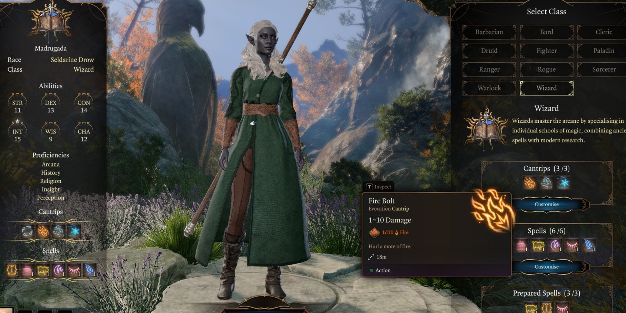 character creation screen class selection wizard bg3