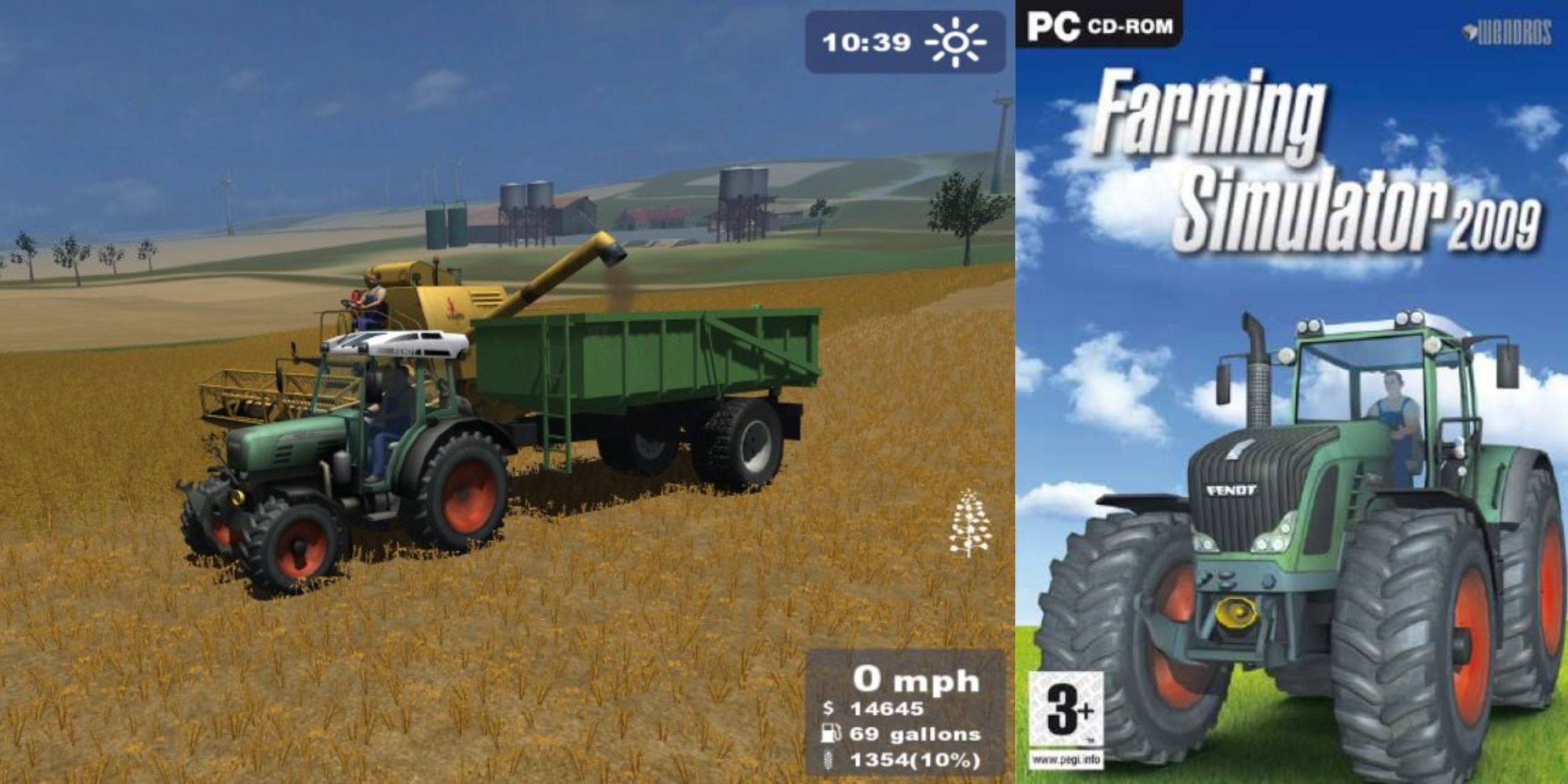 Farming Simulator 2009 gameplay and game cover.