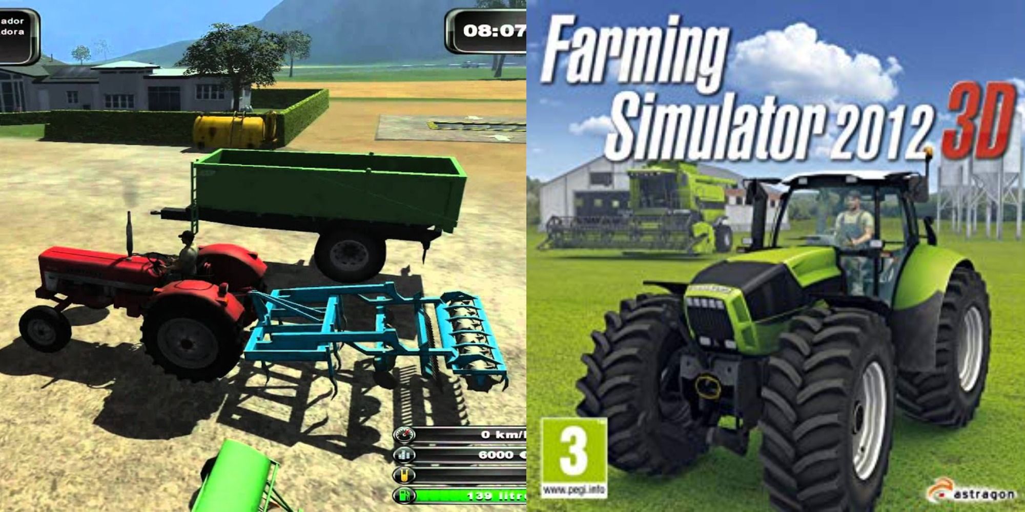 Farming Simulator 2012 gameplay and cover.