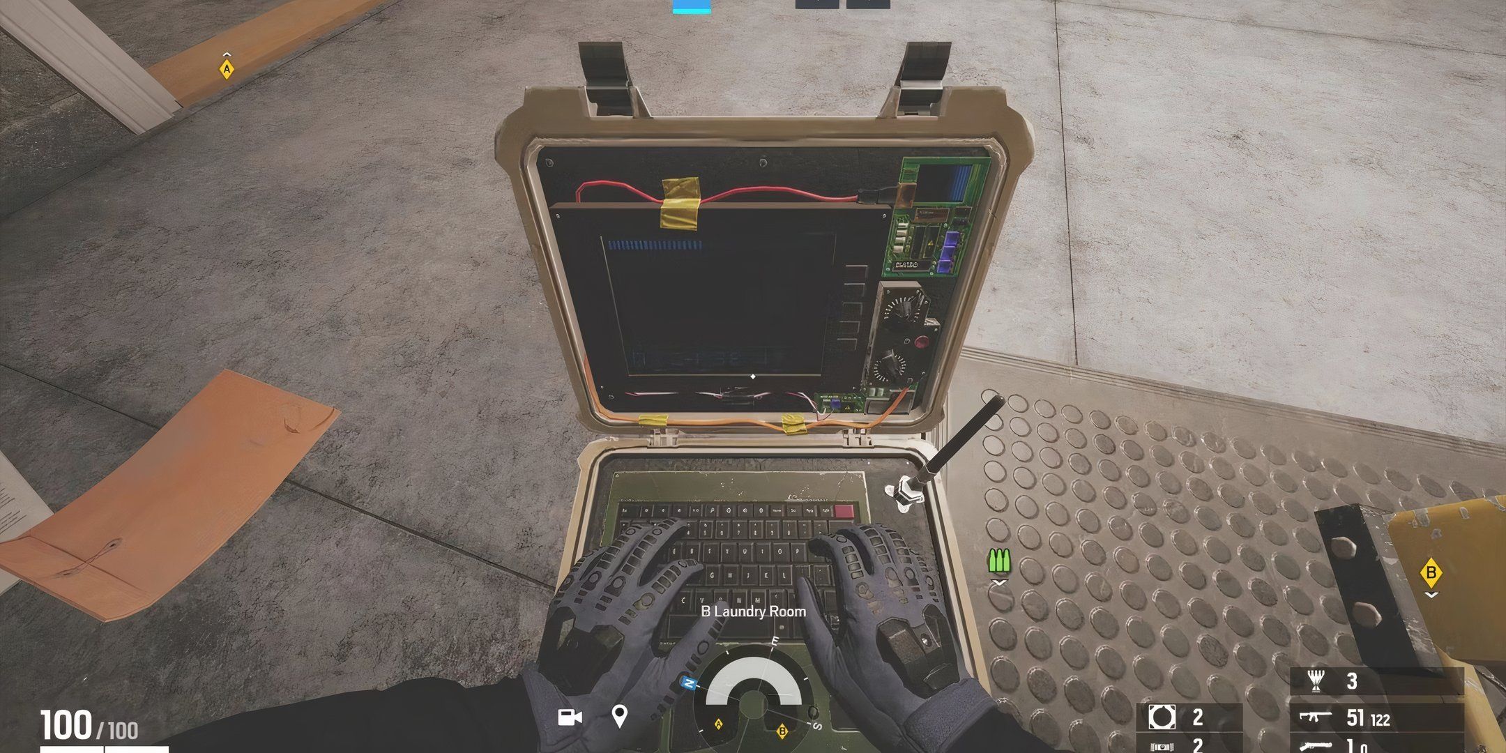 Planting a defuser in Rainbow Six Siege.