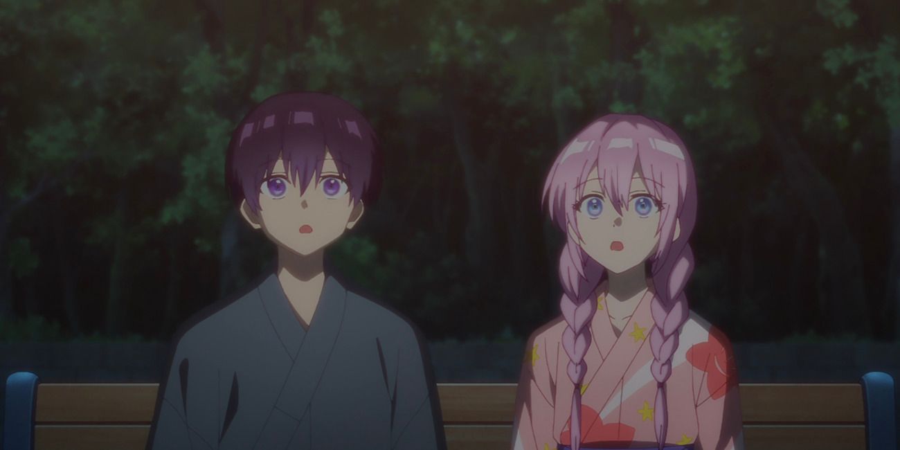 shikimori and izumu looking ahead during night