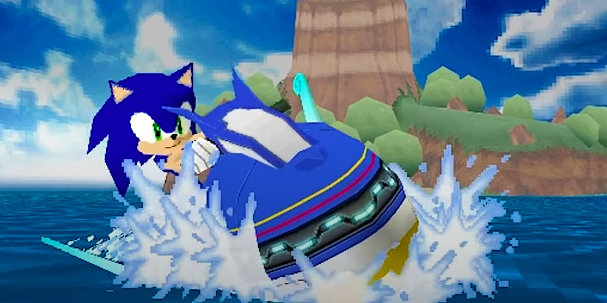 Sonic riding a jet ski in Sonic Rush Adventure.