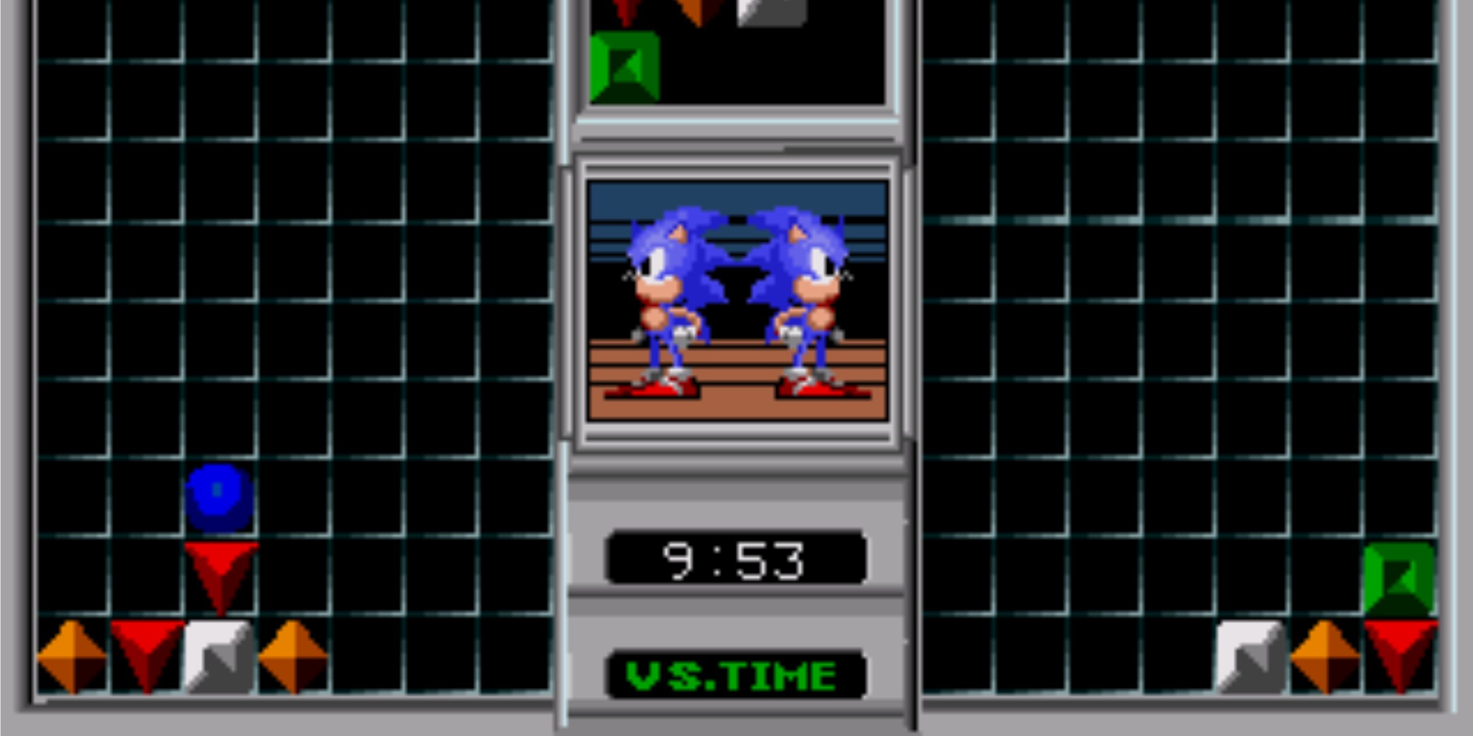 Gameplay of Sonic Eraser with two opponents matching shapes.