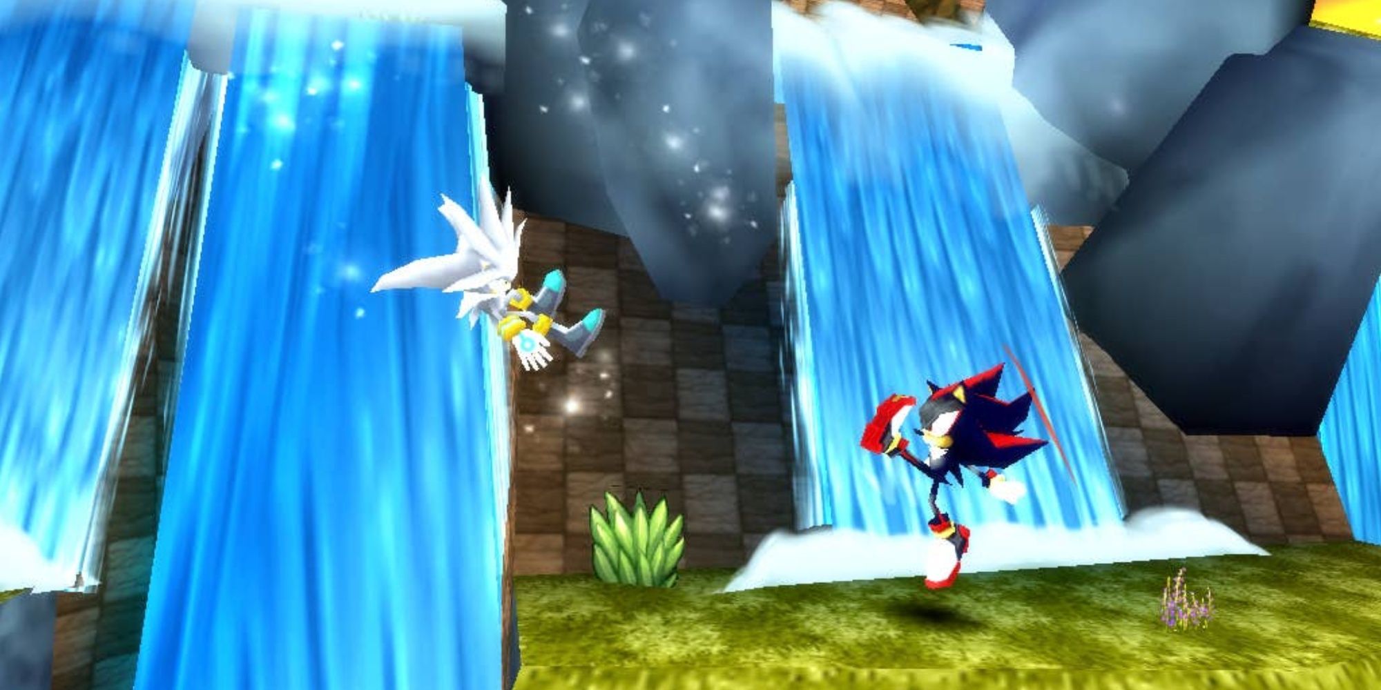 Shadow and Silver battle in Sonic Rivals.