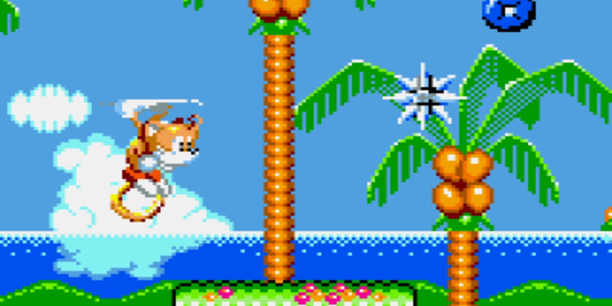 Tails' Sky Patrol gameplay featuring Tails flying with a giant ring.