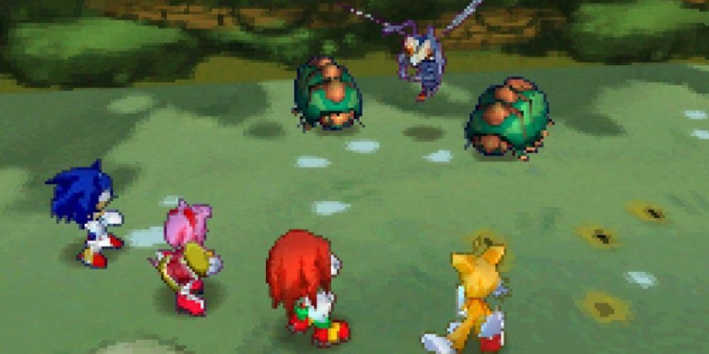 Sonic Chronicles The Dark Brotherhood: Screenshot of the Sonic crew fighting creatures.