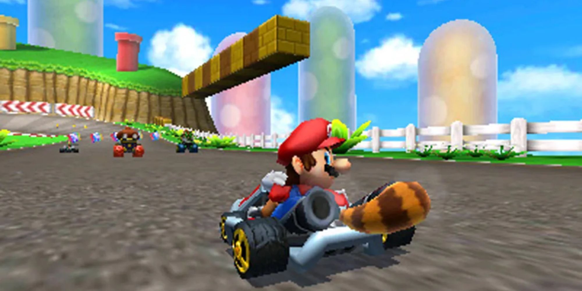 Mario on the racetrack in Mario Kart 7