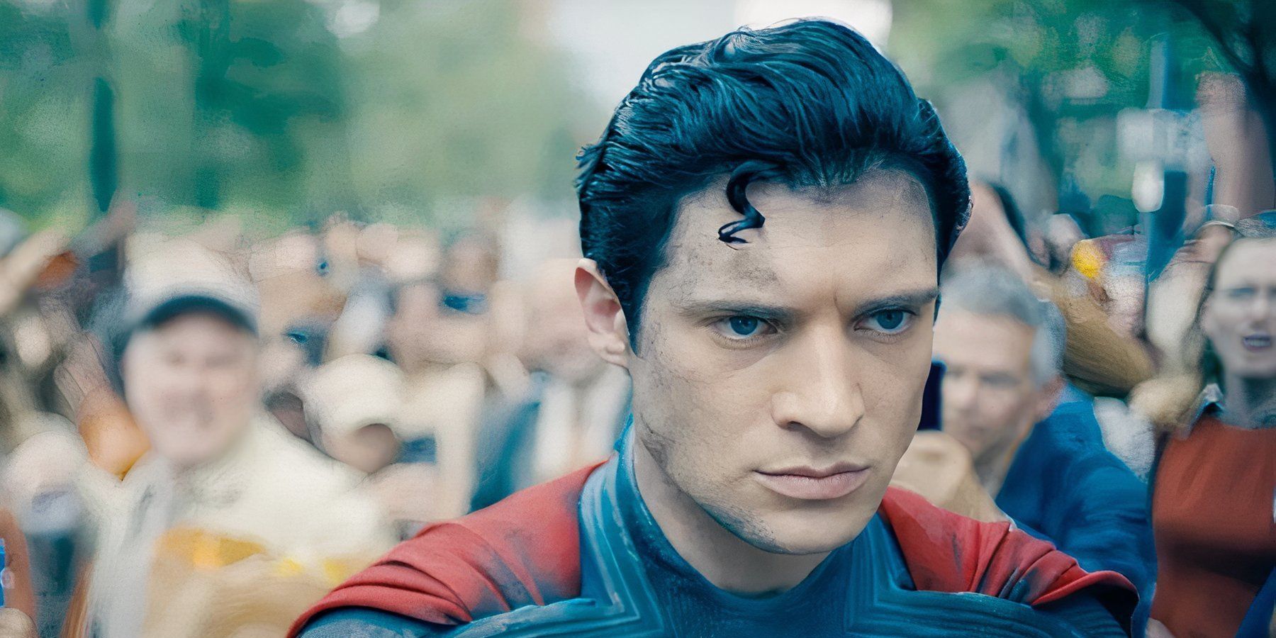 An image of Superman (David Corenswet) from the trailer for Superman (2025)