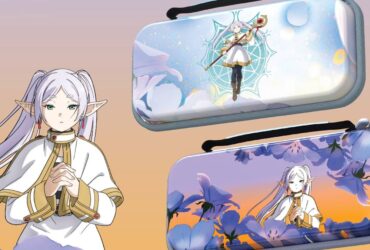 Image of a close-up of the Switch EVA cases featuring art from Frieren: Beyond Journey's End.