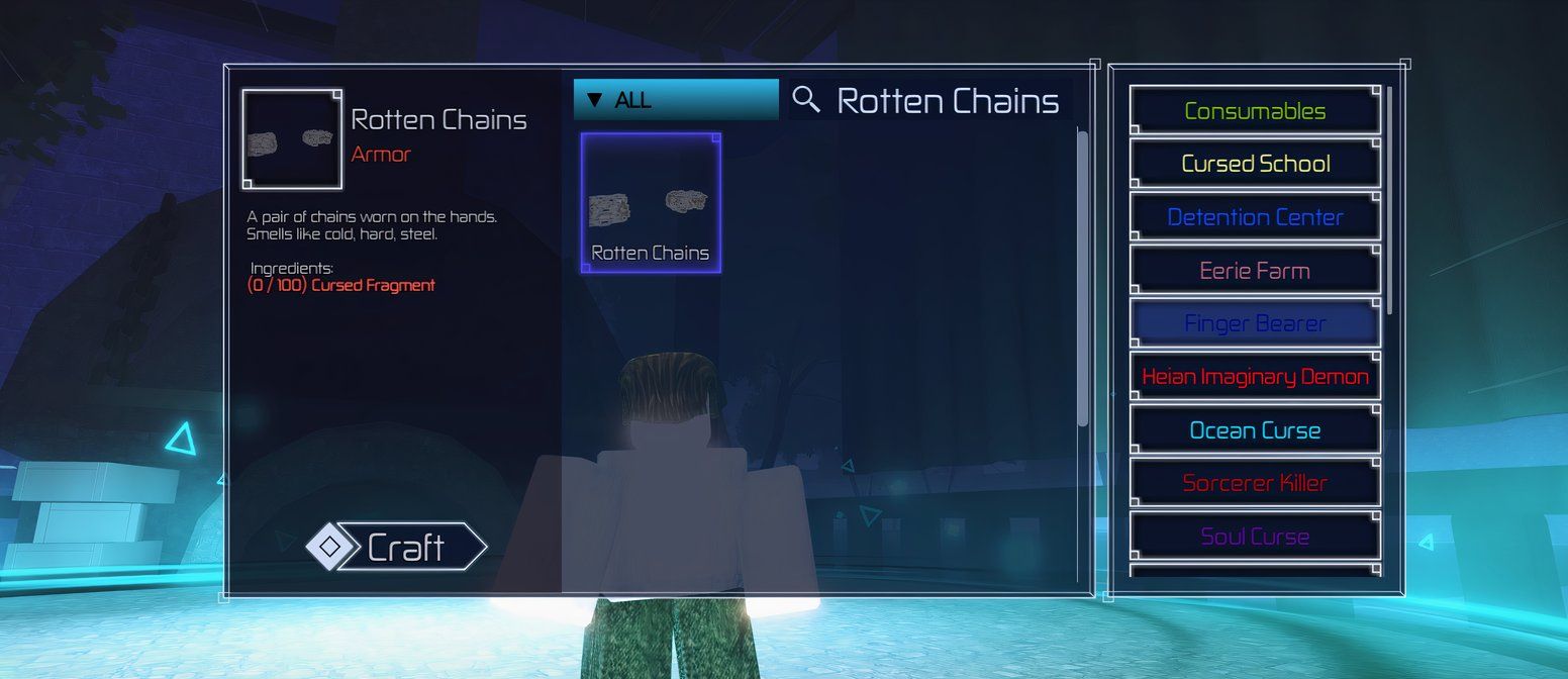 Crafting menu of the Rotten Chains - Roblox