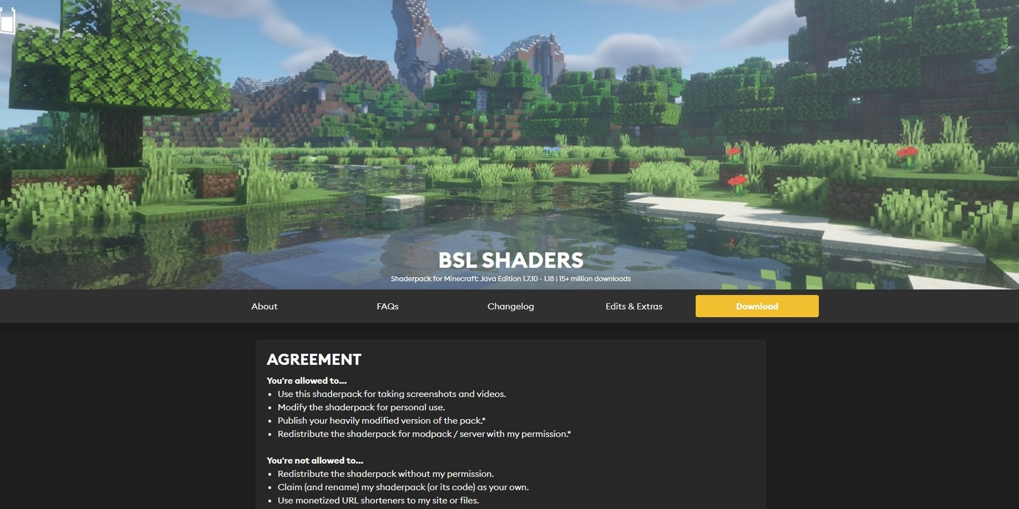 download screen for BSL shaders