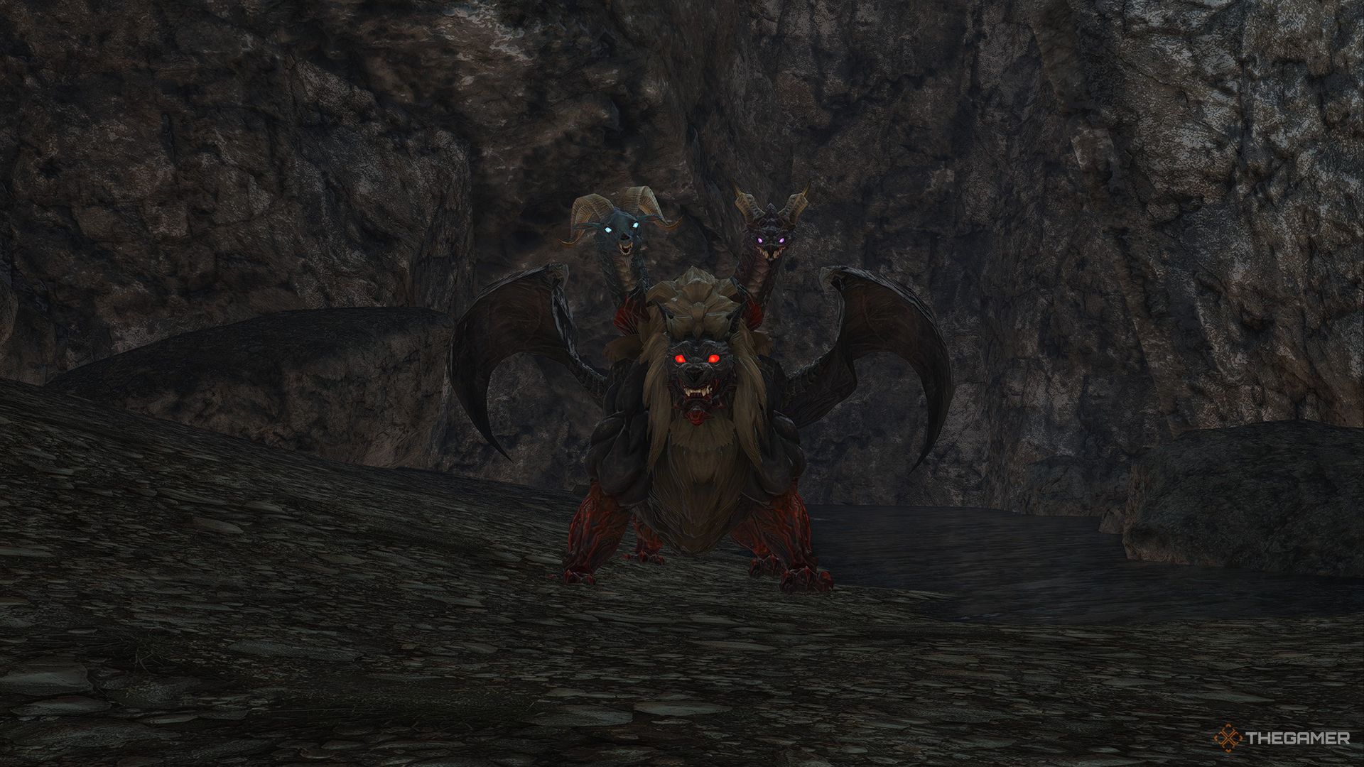 The Chimera before the boss fight begins in its cave in Coerthas.