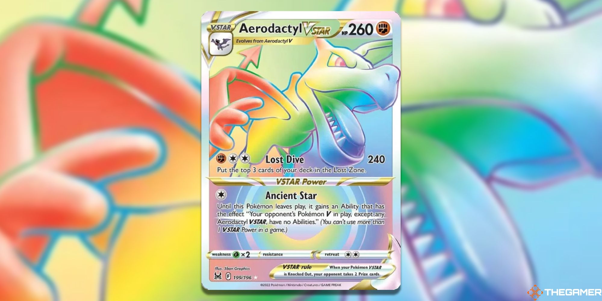 The Aerodactyl VSTAR from Lost Origins in the Pokemon TCG, with art by 5ban Graphics