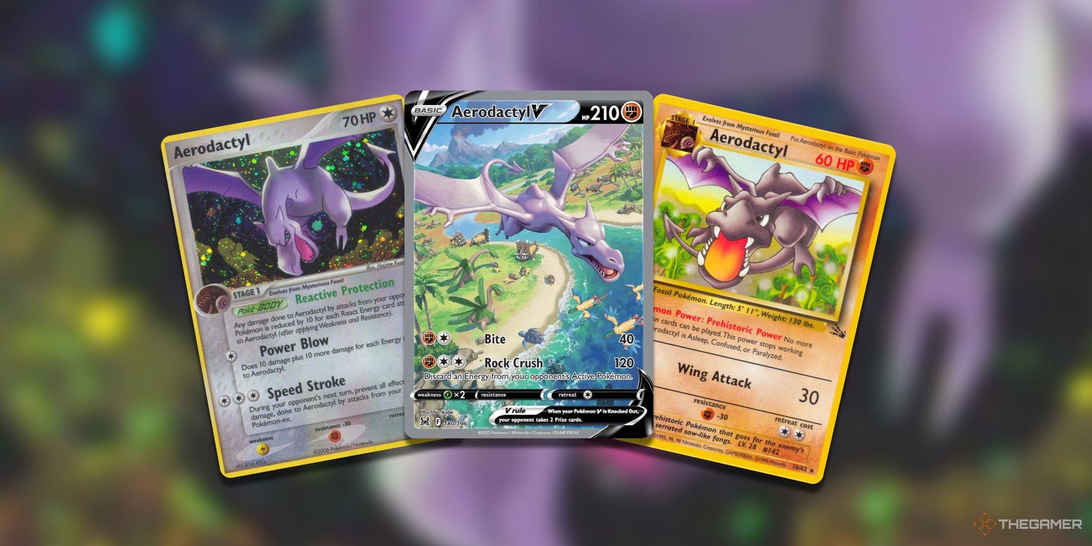 A collage of Aerodactyl Pokemon TCG Card Art.