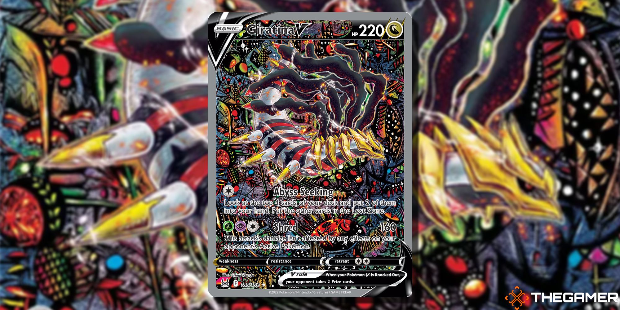 Giratina V from Lost Origin in the Pokemon TCG, with art by Shinji Kando