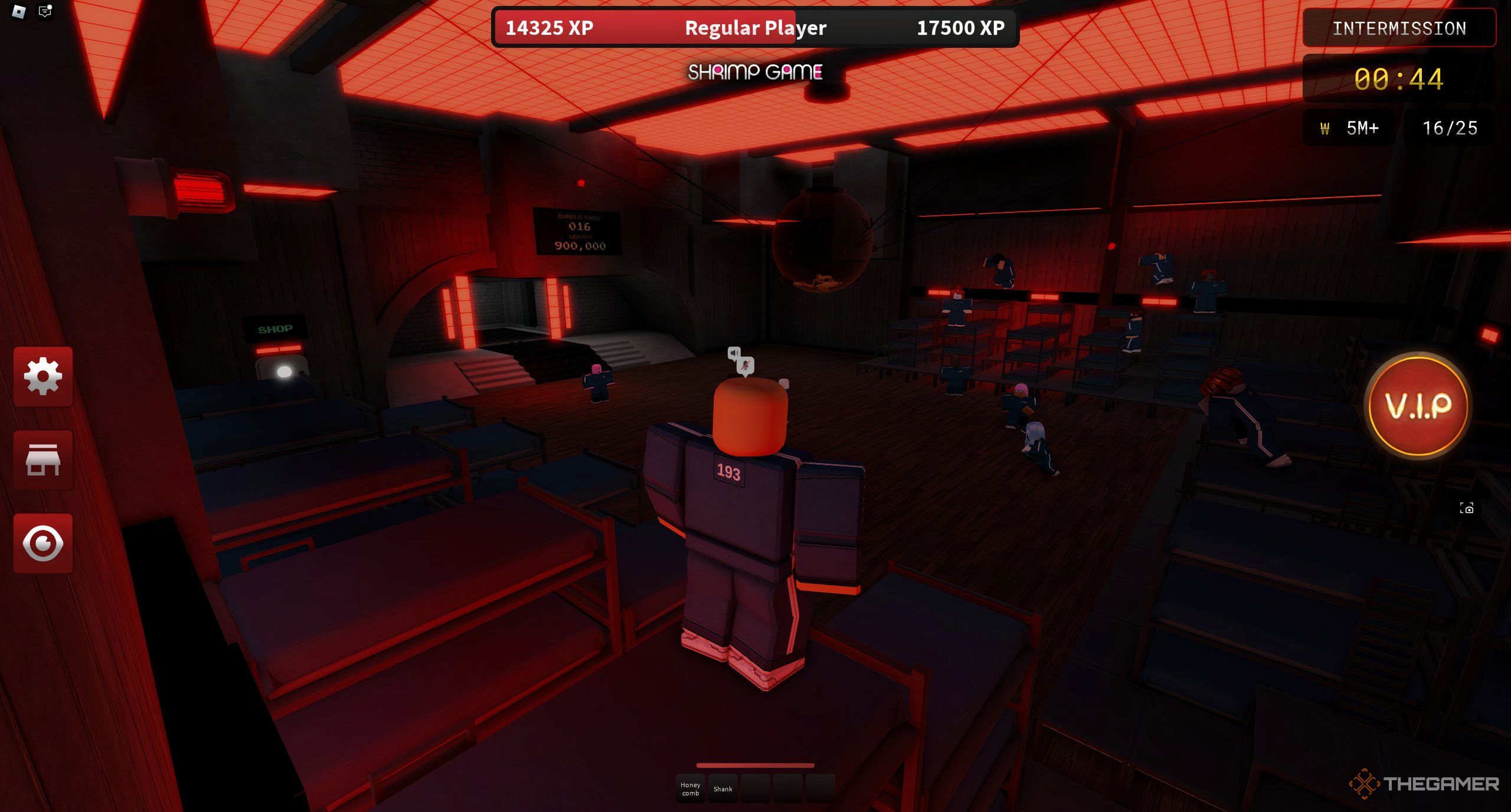 Players begin fighting during the Lights Out game in Roblox: Shrimp Game. 