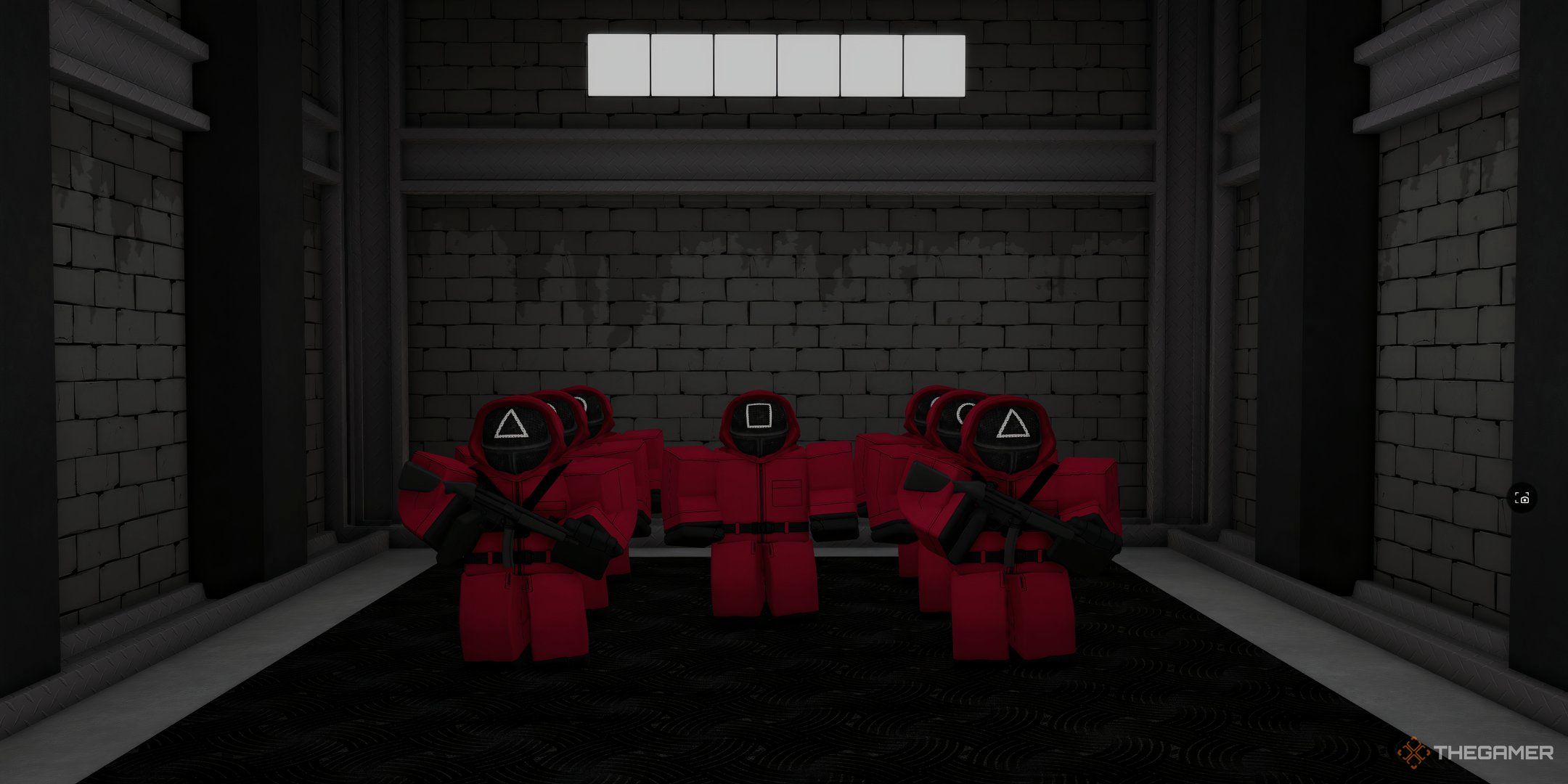 A cutscene of the guards is shown once players enter Roblox: Shrimp Game.